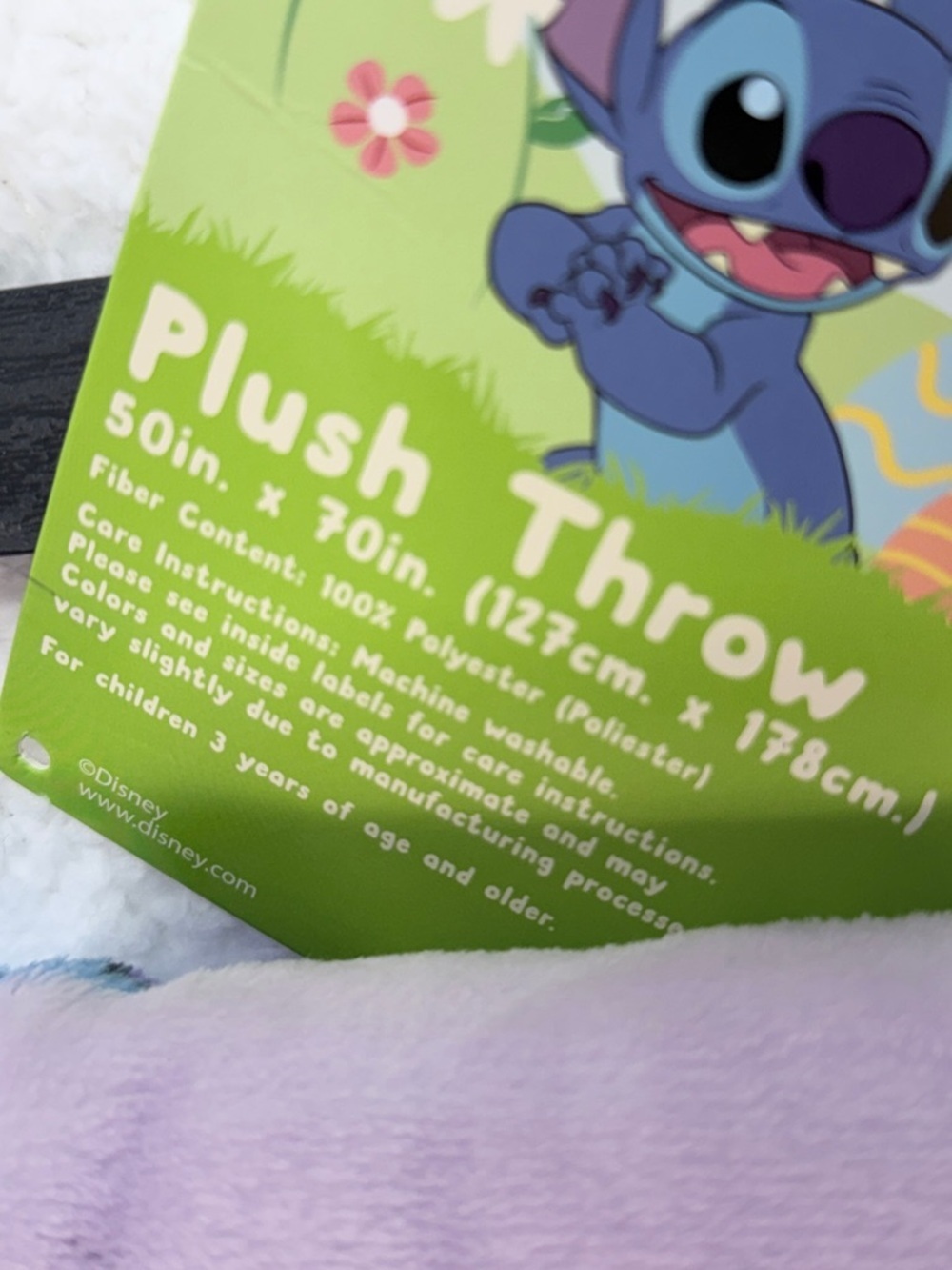 Disney Stitch Easter Bunny Plush Throw Blanket 50 x 70 Purple Lilo and Stitch - Picture 5 of 5